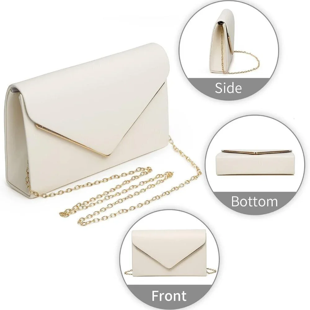 Vegan Leather Clutch Bag Womens Evening Party Wedding Crossbody Purse